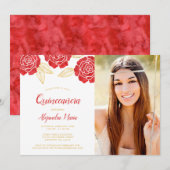 Modern Red Gold Rozen Quinceanera Foto Kaart (Voorkant / Achterkant)