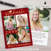 Modern Red Gold Script 5 Foto Afstuderen Aankondiging