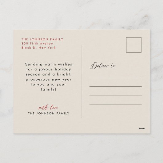 Modern Red & Gold Script Family Photo Christmas Feestdagenkaart (Achterkant)