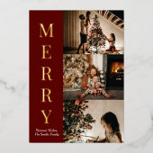 Modern Red Gold Script Merry-kerstfoto Folie Feestdagenkaart (Voorkant)
