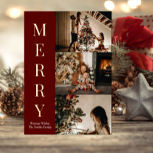 Modern Red Gold Script Merry-kerstfoto