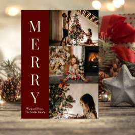 Modern Red Gold Script Merry-kerstfoto Folie Feestdagenkaart