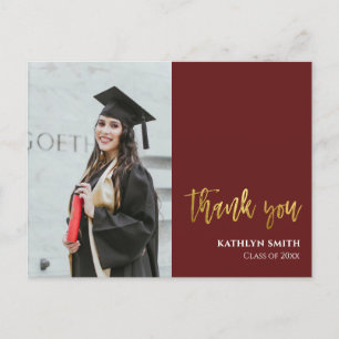 Modern Red Gold Script Photo Afstuderen Hartelijk  Briefkaart