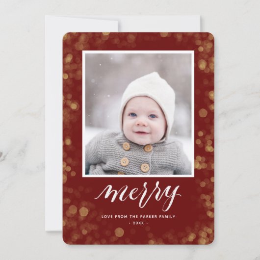 Modern Red Gold Snowflakes Bokeh minimalistische f Feestdagenkaart (Voorkant)