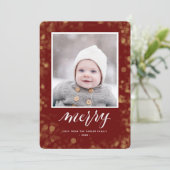 Modern Red Gold Snowflakes Bokeh minimalistische f Feestdagenkaart (Staand voorkant)