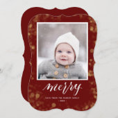 Modern Red Gold Snowflakes Bokeh minimalistische f Feestdagenkaart (Voorkant / Achterkant)