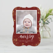 Modern Red Gold Snowflakes Bokeh minimalistische f Feestdagenkaart (Staand voorkant)