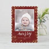 Modern Red Gold Snowflakes Bokeh minimalistische f Feestdagenkaart (Staand voorkant)