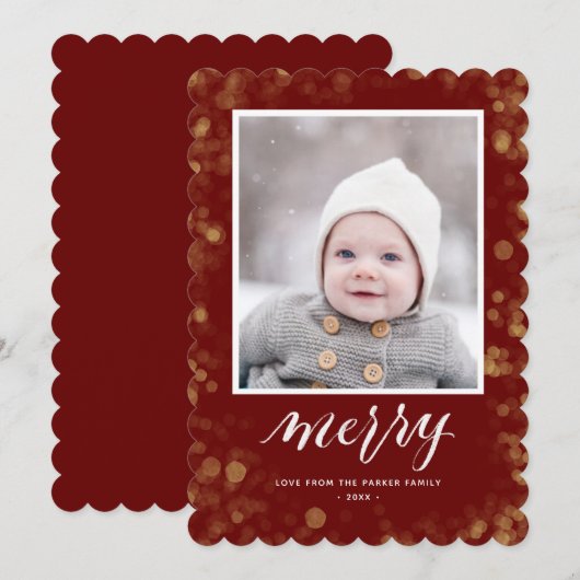 Modern Red Gold Snowflakes Bokeh minimalistische f Feestdagenkaart (Voorkant / Achterkant)