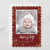 Modern Red Gold Snowflakes Bokeh minimalistische f Feestdagenkaart (Voorkant)