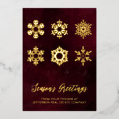 Modern Red Gold Snowflakes Business Folie Feestdagenkaart (Voorkant)