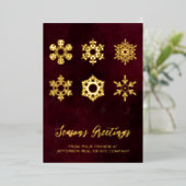 Modern Red Gold Snowflakes Business Folie Feestdagenkaart (Staand Voorkant)