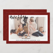 Modern Red Gold Snowflakes stijlvolle Script MERRY Feestdagenkaart (Voorkant / Achterkant)