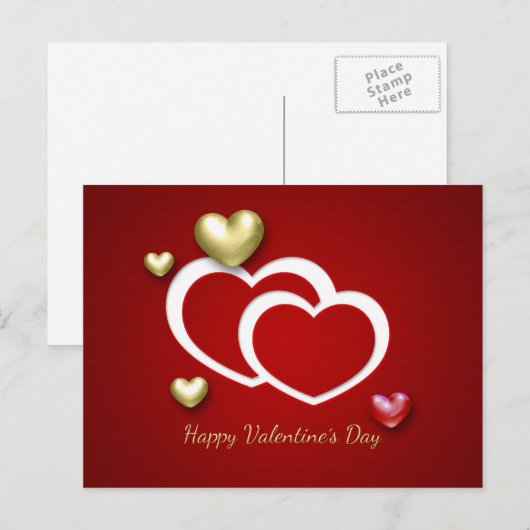 Modern Red Gold Valentijn Hearts Holiday Briefkaar Feestdagenkaart (Voorkant / Achterkant)