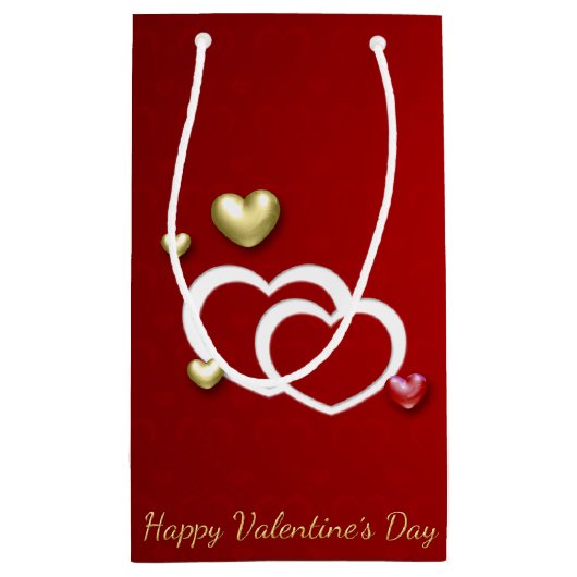 Modern Red Gold Valentijn Hearts Klein Cadeauzakje (Achterkant)