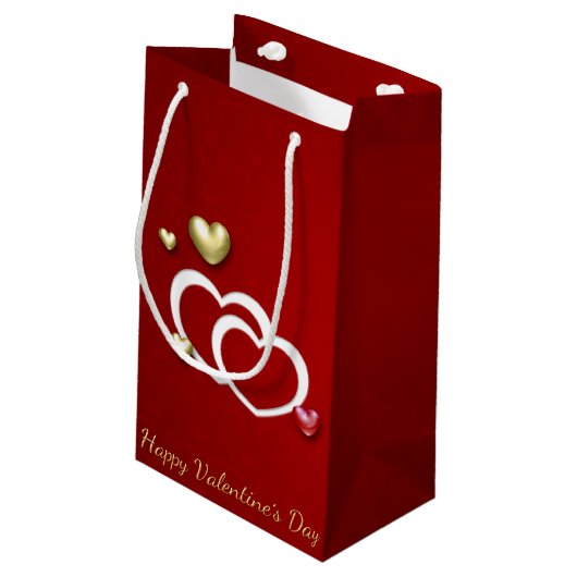 Modern Red Gold Valentijn Hearts Klein Cadeauzakje (Achterkant Gekanteld)