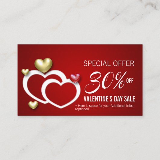 Modern Red Gold Valentijn Hearts Kortingskaartje (Voorkant)