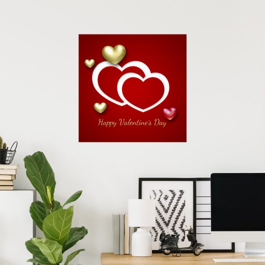 Modern Red Gold Valentijn Hearts Poster (Thuiskantoor)