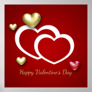 Modern Red Gold Valentijn Hearts Poster