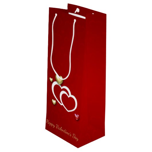 Modern Red Gold Valentijn Hearts Wijn Cadeautas (Achterkant Gekanteld)
