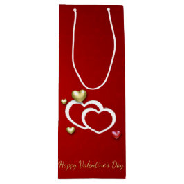 Modern Red Gold Valentijn Hearts Wijn Cadeautas