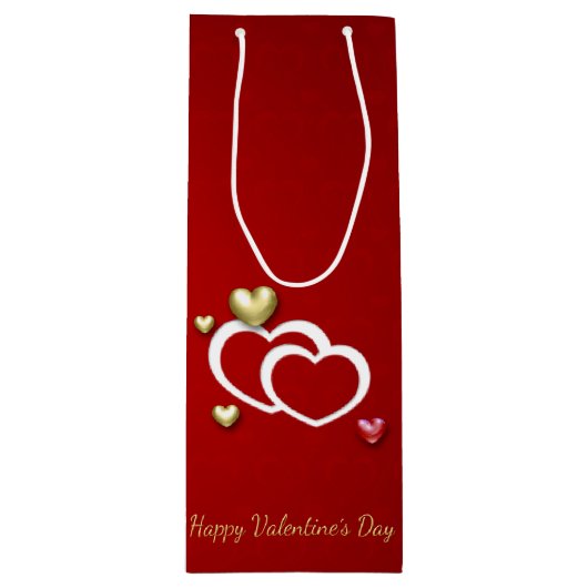 Modern Red Gold Valentijn Hearts Wijn Cadeautas (Voorkant)