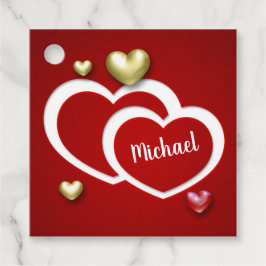 Modern Red Gold Valentijnsdag Hearts Bedankjes Labels