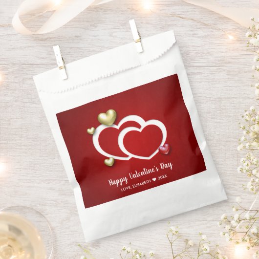 Modern Red Gold Valentijnsdag Hearts Bedankzakje (Geknipt)