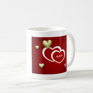 Modern Red Gold Valentijnsdag Hearts Koffiemok
