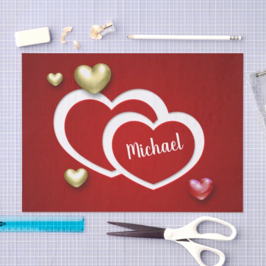 Modern Red Gold Valentijnsdag Hearts Tissuepapier (Craft)