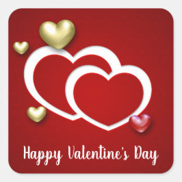 Modern Red Gold Valentijnsdag Hearts Vierkante Sticker