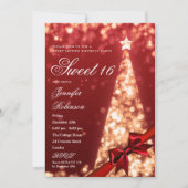 Modern Red Gold Xmas Tree Bow Sweet 16 Birthday  Kaart (Voorkant)