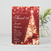 Modern Red Gold Xmas Tree Bow Sweet 16 Birthday  Kaart (Staand voorkant)