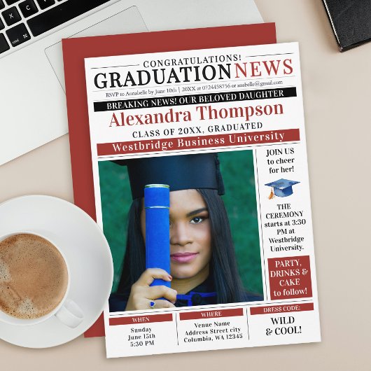 Modern Red GraduaTe Newspaper Front Page College Kaart