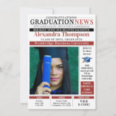 Modern Red Graduation Newspaper Front Page College Kaart (Voorkant)