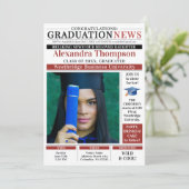 Modern Red Graduation Newspaper Front Page College Kaart (Staand voorkant)
