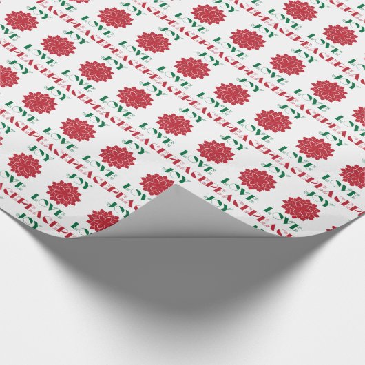 Modern Red, Green and White Love, Peace, Joy text Cadeaupapier (Hoek)