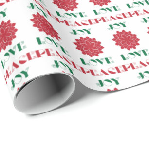 Modern Red, Green and White Love, Peace, Joy text Cadeaupapier