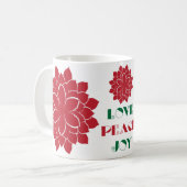 Modern Red, Green and White Love, Peace, Joy text Koffiemok (Voorkant links)