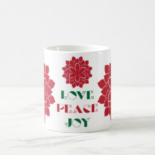 Modern Red, Green and White Love, Peace, Joy text Koffiemok
