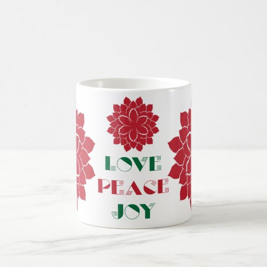 Modern Red, Green and White Love, Peace, Joy text Koffiemok (Center)