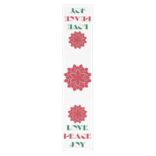 Modern Red, Green and White Love, Peace, Joy text Korte Tafelloper (Voorkant)