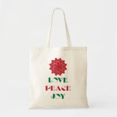 Modern Red, Green and White Love, Peace, Joy text Tote Bag (Voorkant)
