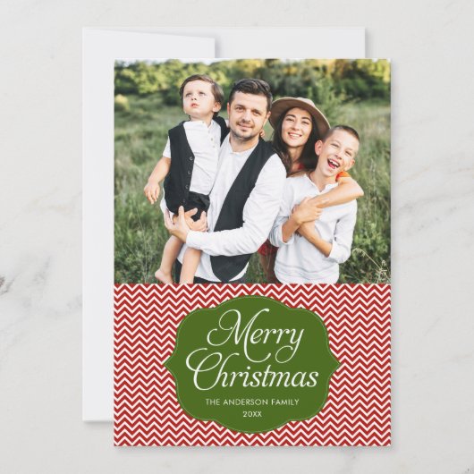 Modern Red Green Chevron kerstkaart (Voorkant)