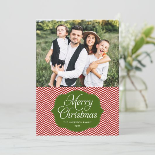 Modern Red Green Chevron kerstkaart (Staand voorkant)