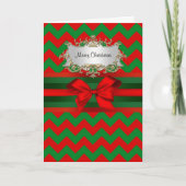 Modern Red Green Chevron Zig-Zag met kerst Feestdagen Kaart (Voorkant)