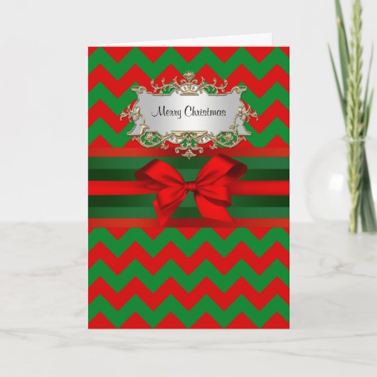 Modern Red Green Chevron Zig-Zag met kerst Feestdagen Kaart (Voorkant)