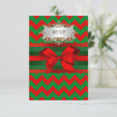 Modern Red Green Chevron Zig-Zag met kerst RSVP Kaartje (Staand voorkant)