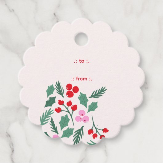 Modern Red & Green Christmas Floral Pattern Bedankjes Labels (Voorkant)