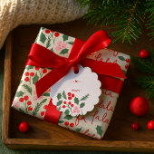 Modern Red & Green Christmas Floral Pattern Bedankjes Labels